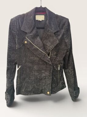 Nicole Miller Velvet Moto Jacket Cropped Black Suede Feel Blazer Zip Size S
